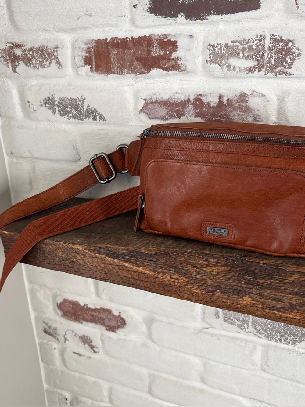 SPIKES AND SPARROW Genuine Leather Waist/Sling Fanny Bag Cognac Brown